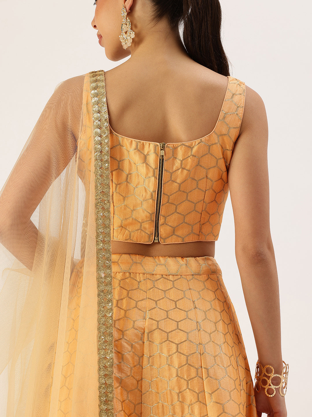 Bollywood Vogue Ready To Wear Peach Jacquard Kali Lehenga - Look Shot