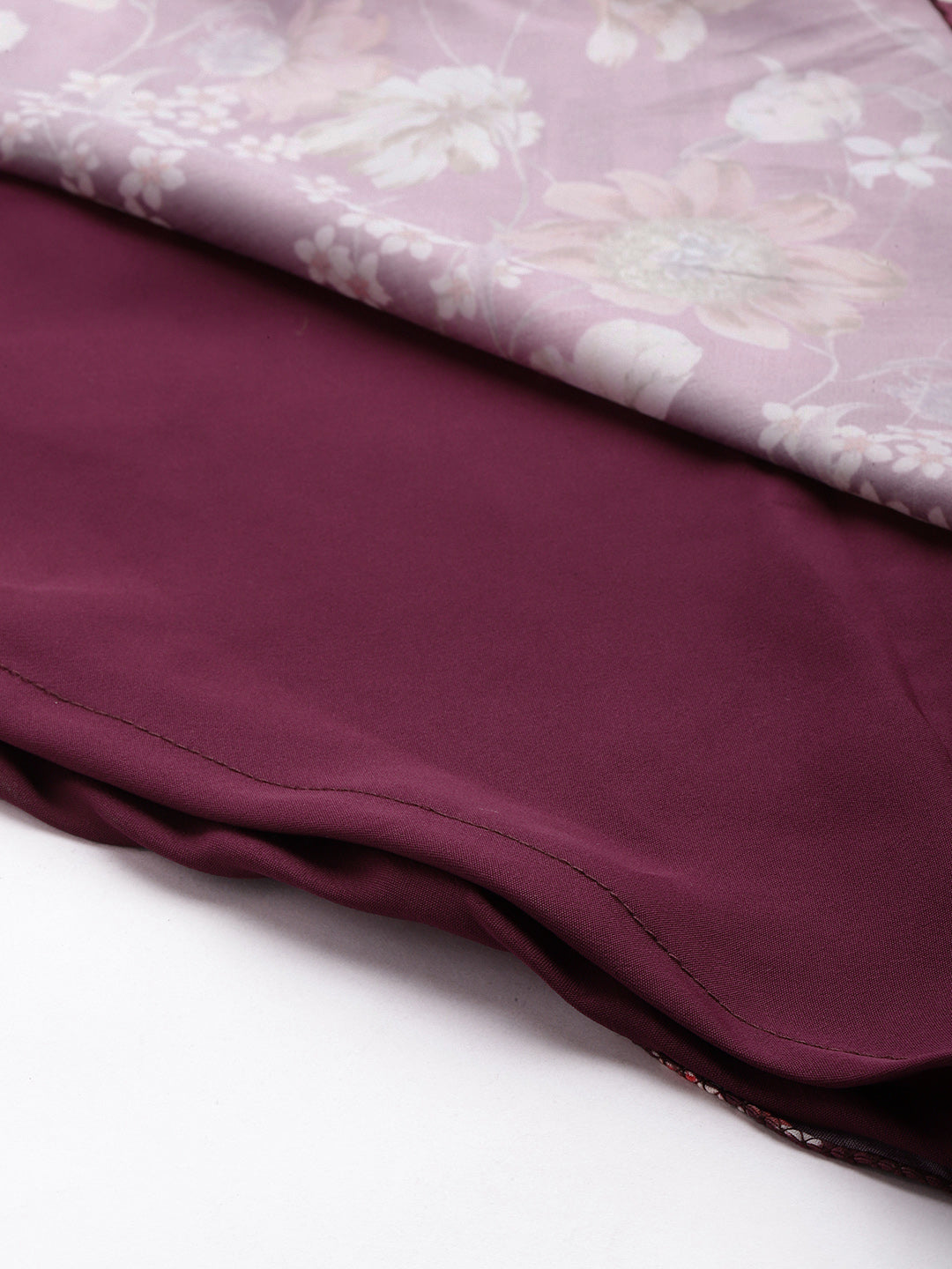 Bollywood Vogue Ready To Wear Maroon Art Silk Printed Gown - Look Shot