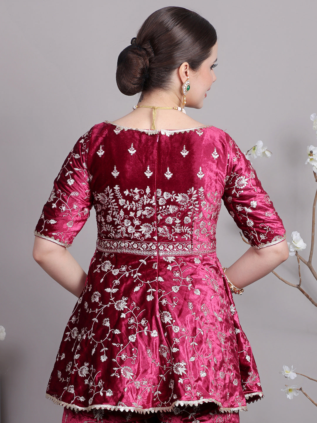Bollywood Vogue Ready To Wear Classic Top With Velvet Embroidered Sharara Suit - Look Shot