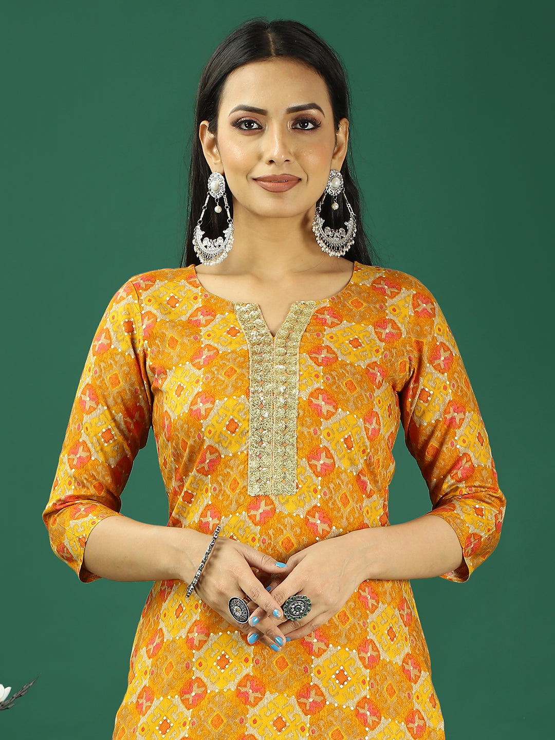 Bollywood Vogue Ready To Wear Multicolored Printed Viscose Kurta Set - Detail View