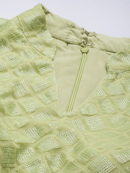 Bollywood Vogue Ready To Wear Green Embroidered Collar Neck Jumpsuit - Look Shot