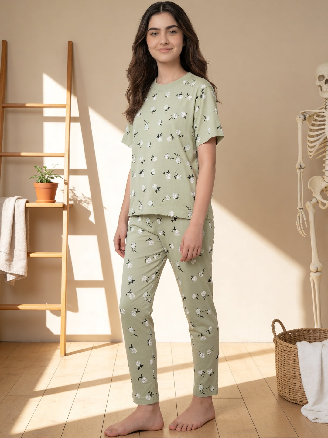 Lil Tomatoes Girls Cotton Night Suits - Oil Green