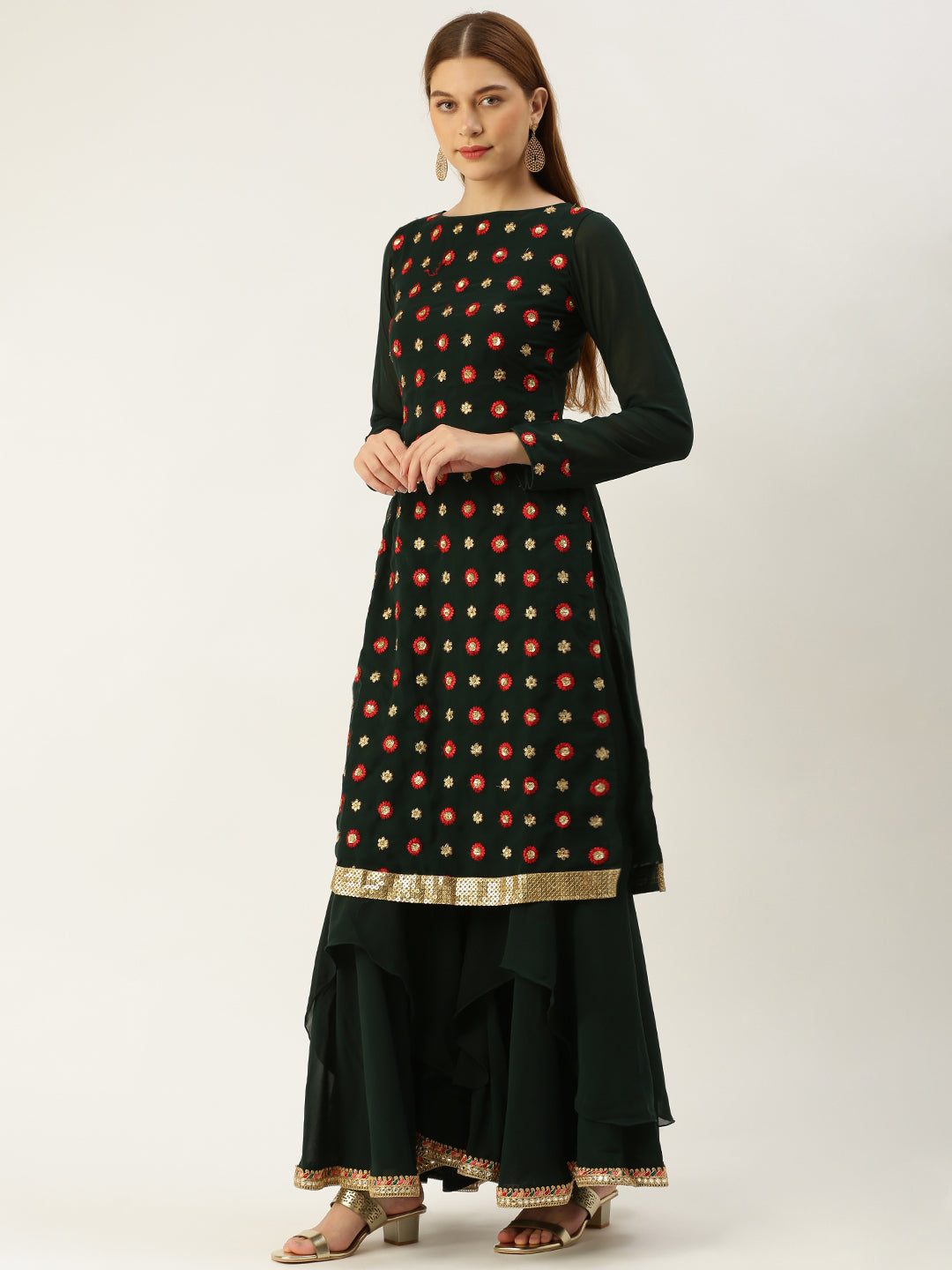 Bollywood Vogue Ready To Wear Dark Pink Embroidered Asymmetrical Gharara Suit - Look Shot