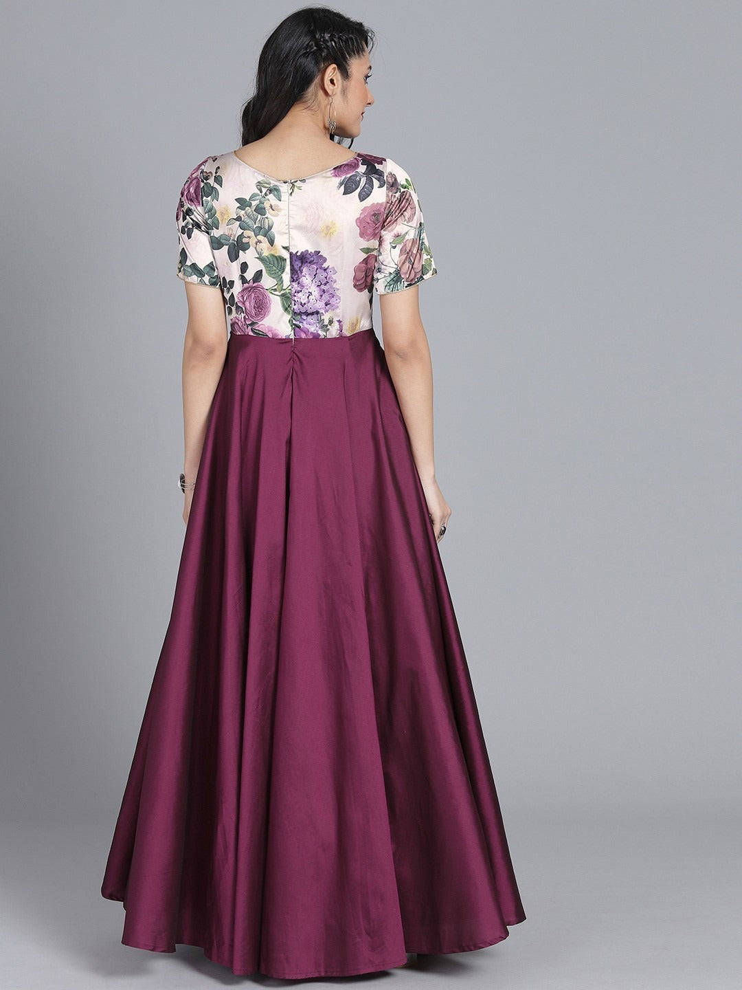 Bollywood Vogue Ready To Wear Ethnovog Purple Floor Length Gown - Back View