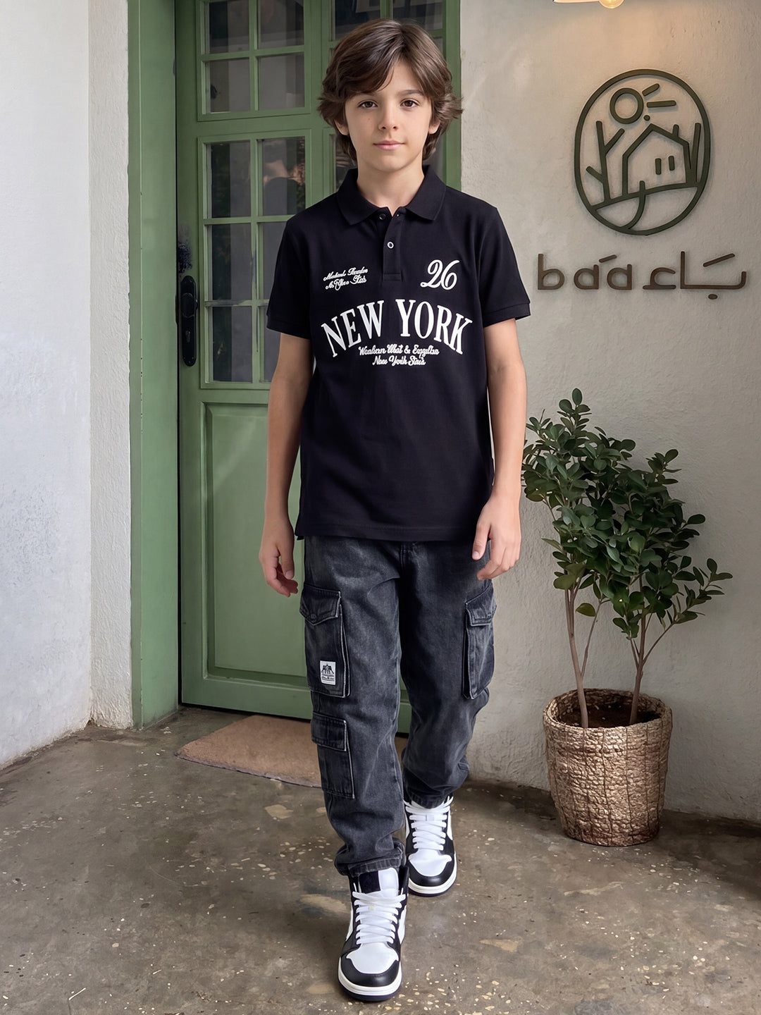 Lil Tomatoes Boys Cotton Pique Polo T-Shirt - Black