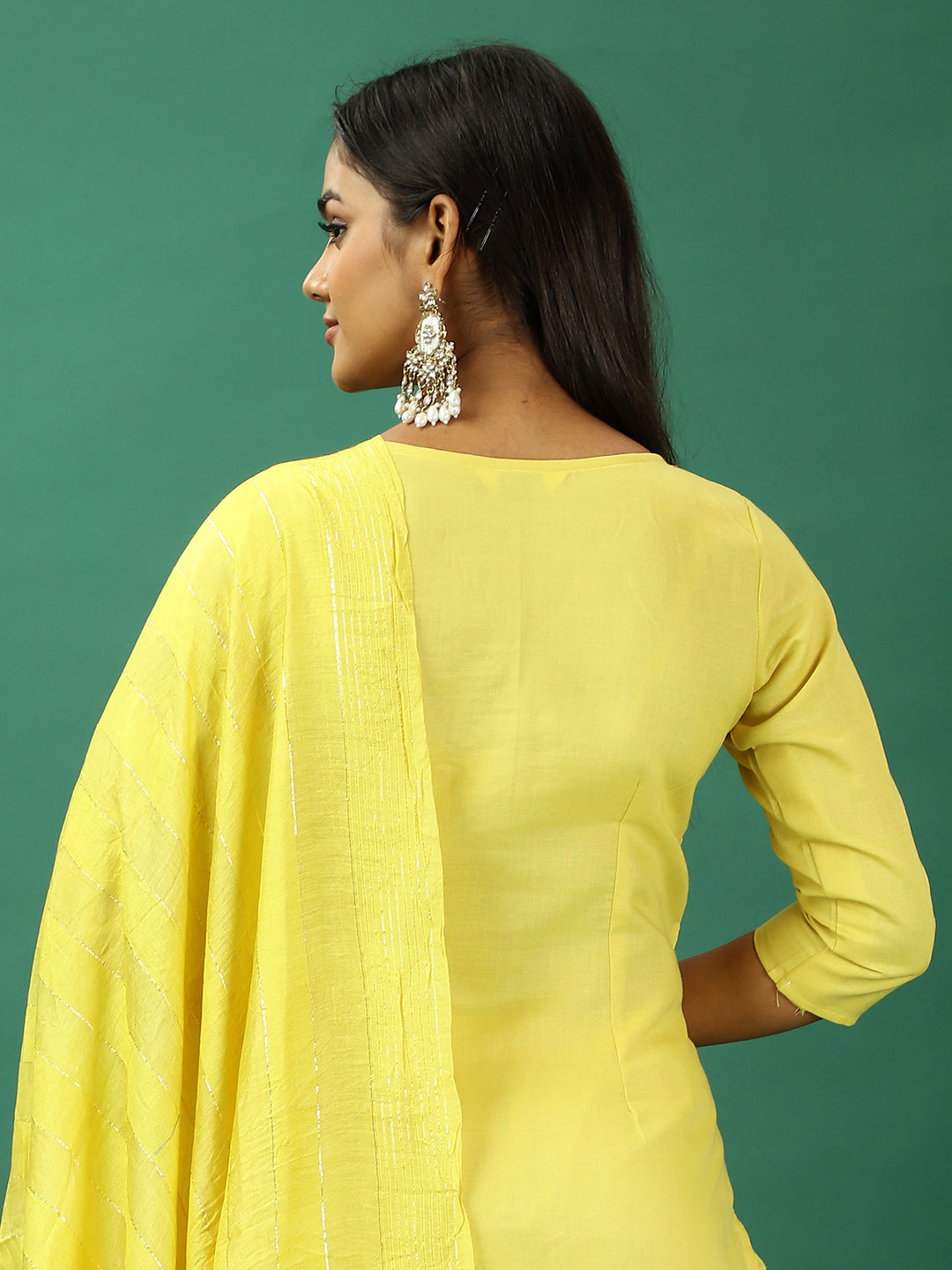 Bollywood Vogue Ready To Wear Yellow Rayon Embroidered Straight Pant Suit - Look Shot
