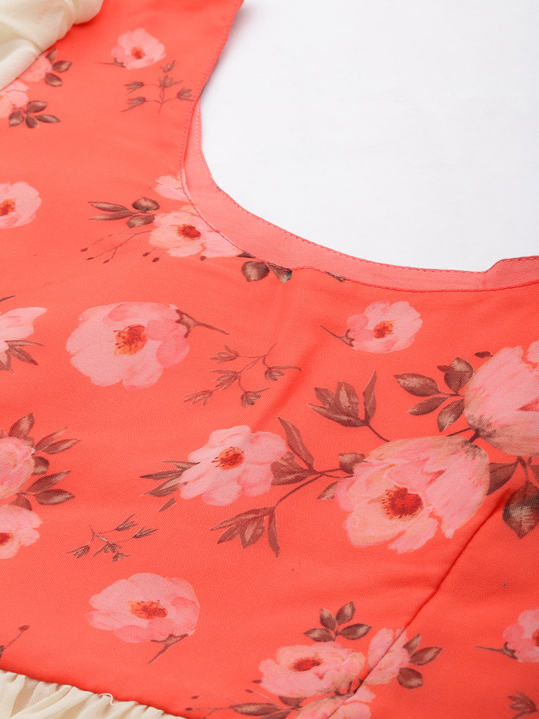 Bollywood Vogue Ready To Wear Orange N Off White Printed Dress - Detail View