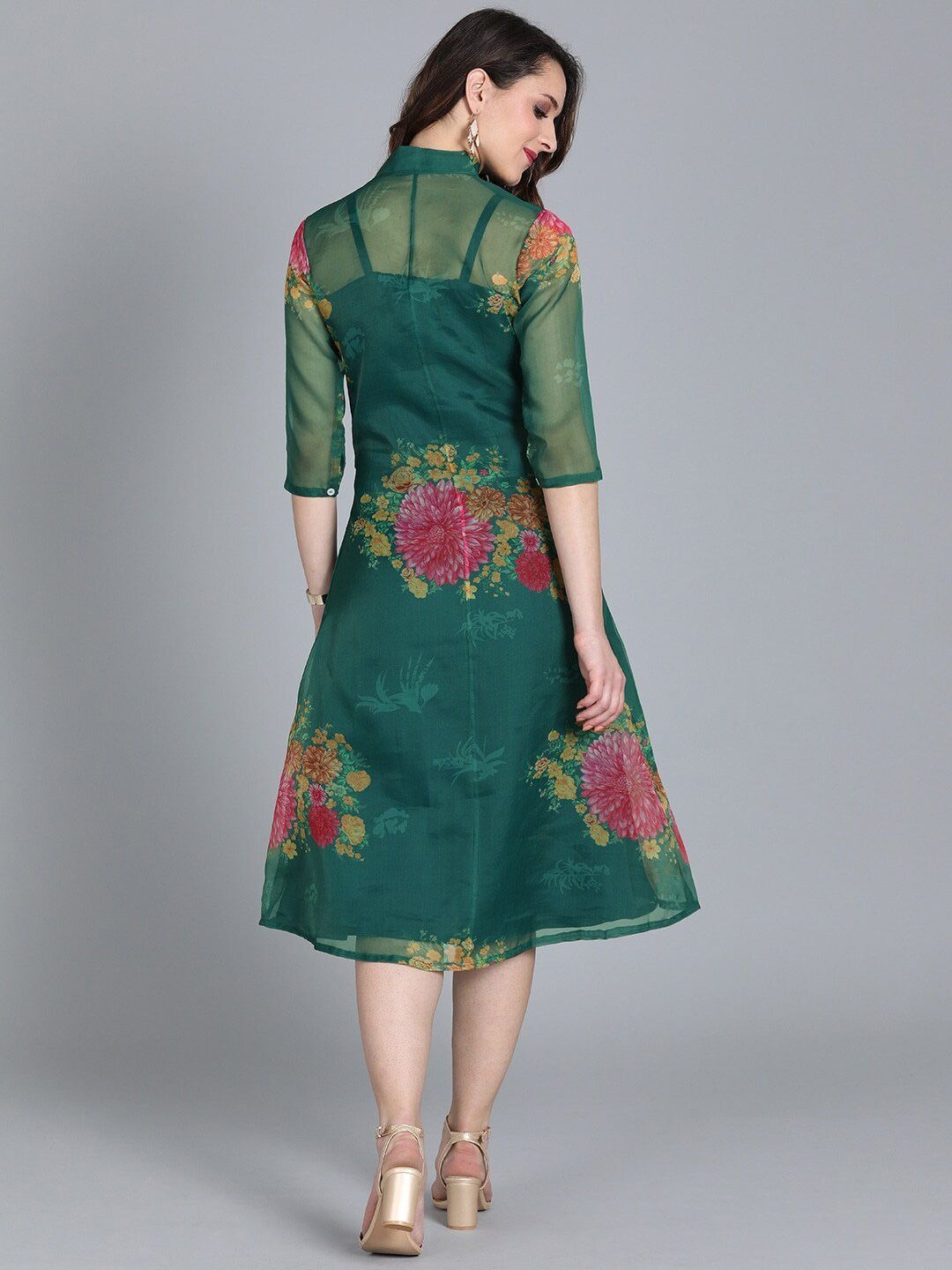 Bollywood Vogue Ready To Wear Green Coat Styled Dress - Side View