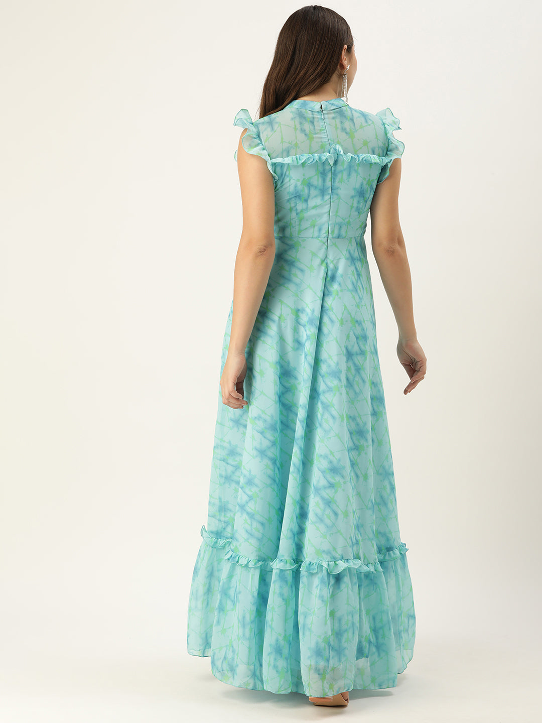 Bollywood Vogue Ready To Wear Blue Digital Printed Georgette Gown - Back View