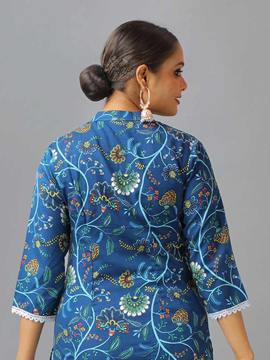 Bollywood Vogue Ready To Wear Blue Art Silk Cotton Kurta Straight Pant Suit - Additional View 2