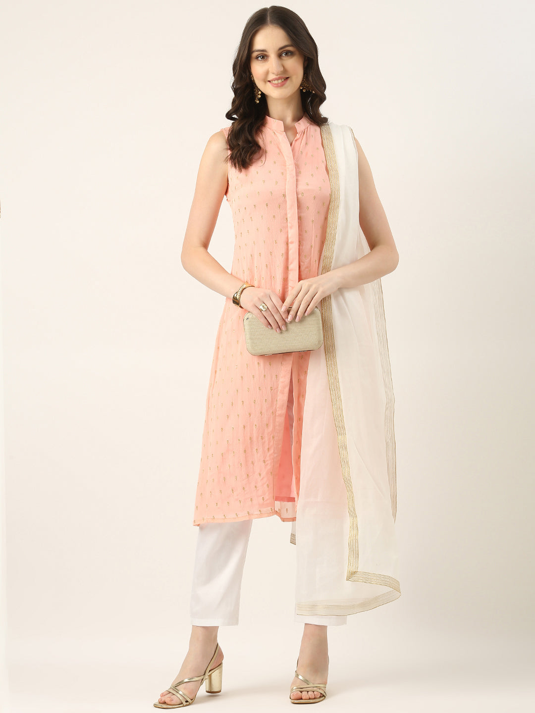 Bollywood Vogue Ready To Wear Pink Georgette Embroidered Straight Pant Suit - Detail View