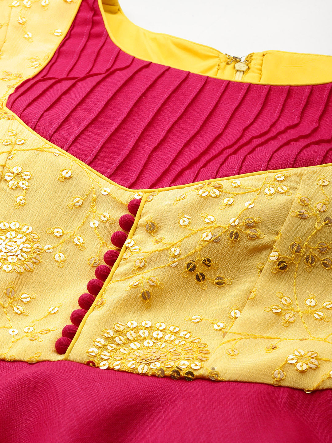 Bollywood Vogue Ready To Wear Yellow N Pink Chinon Embroidered Gown - Additional View 1