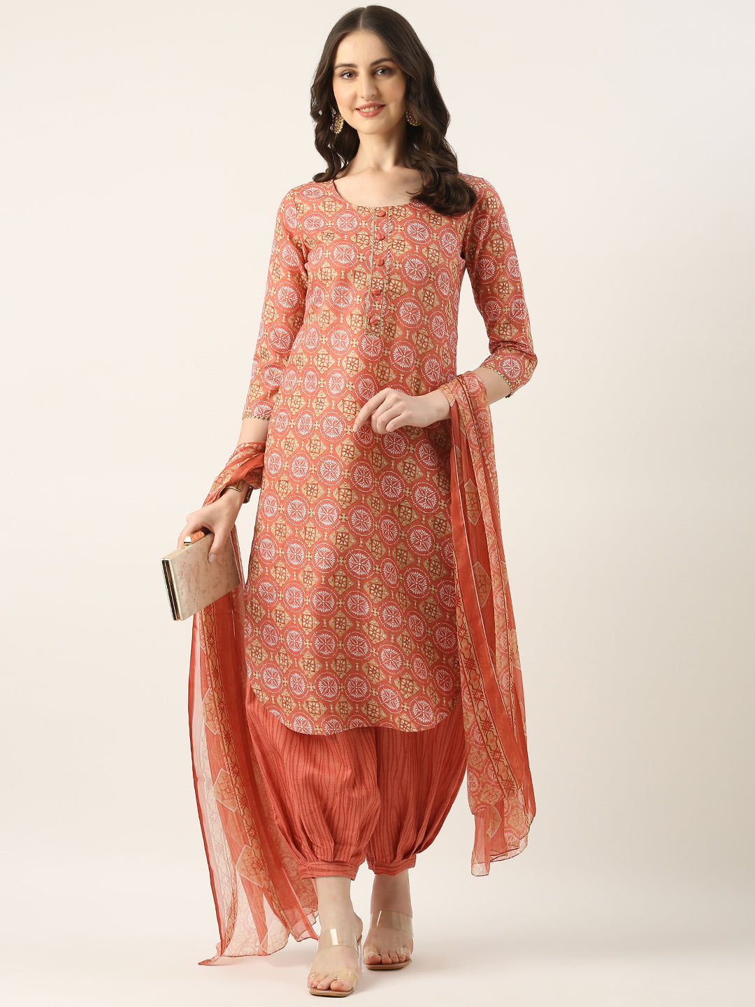 Bollywood Vogue Ready To Wear Pink Semi Cotton Printed Salwar Suit - Detail View