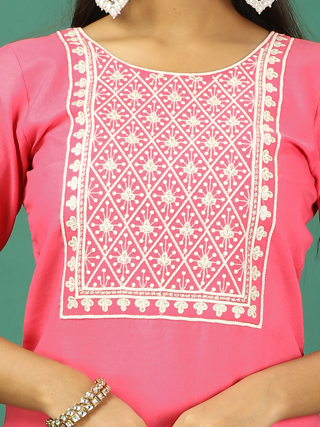 Bollywood Vogue Ready To Wear Peach Rayon Embroidered Palazzo Suit - Additional View 1