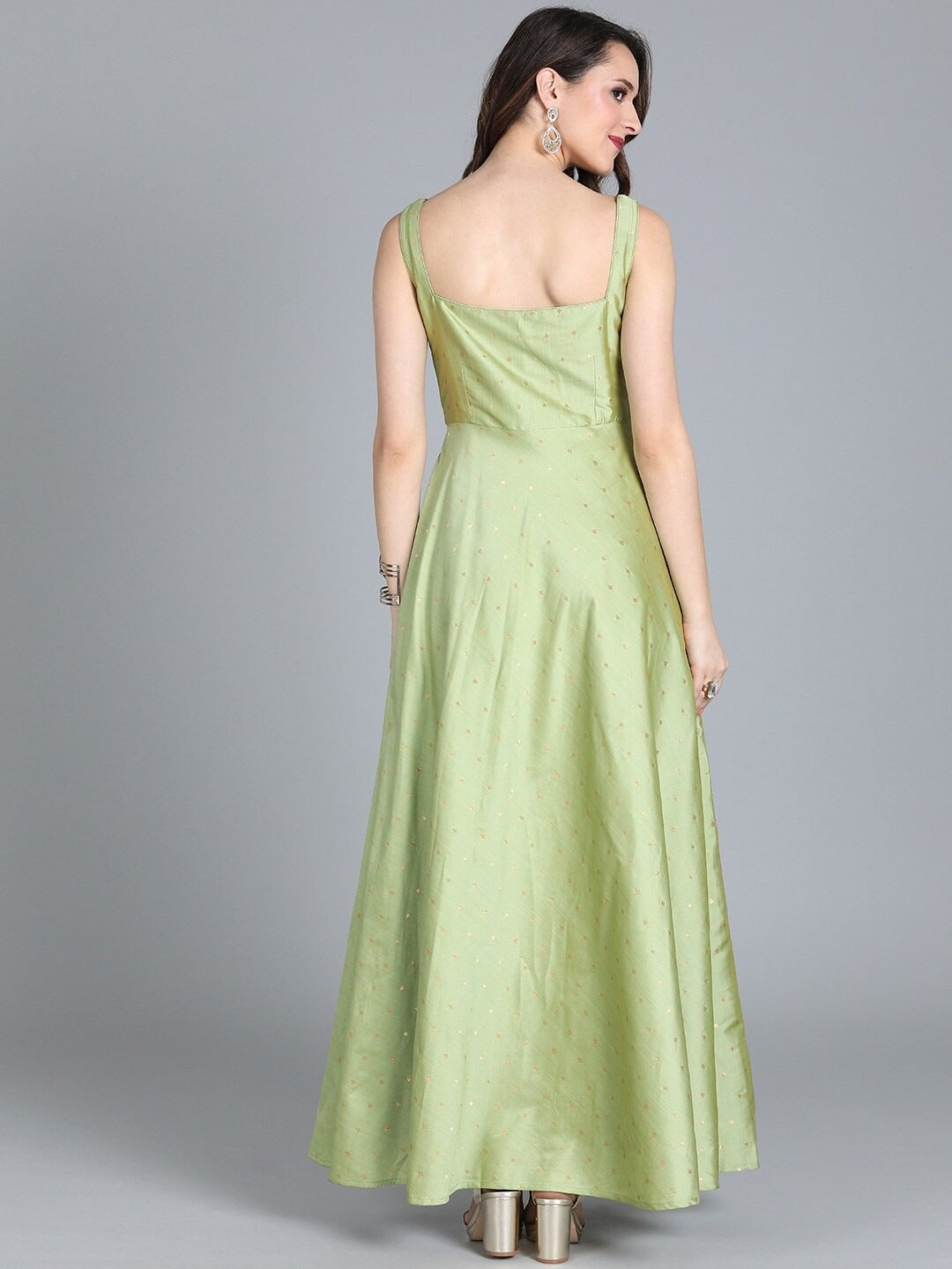 Bollywood Vogue Ready To Wear Pista Green Taffeta Gown - Back View