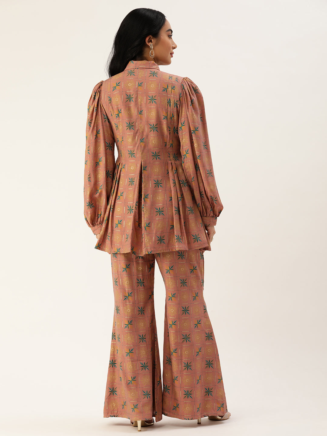 Bollywood Vogue Ready To Wear Peach Foil Print Muslin Co Ords Set - Side View