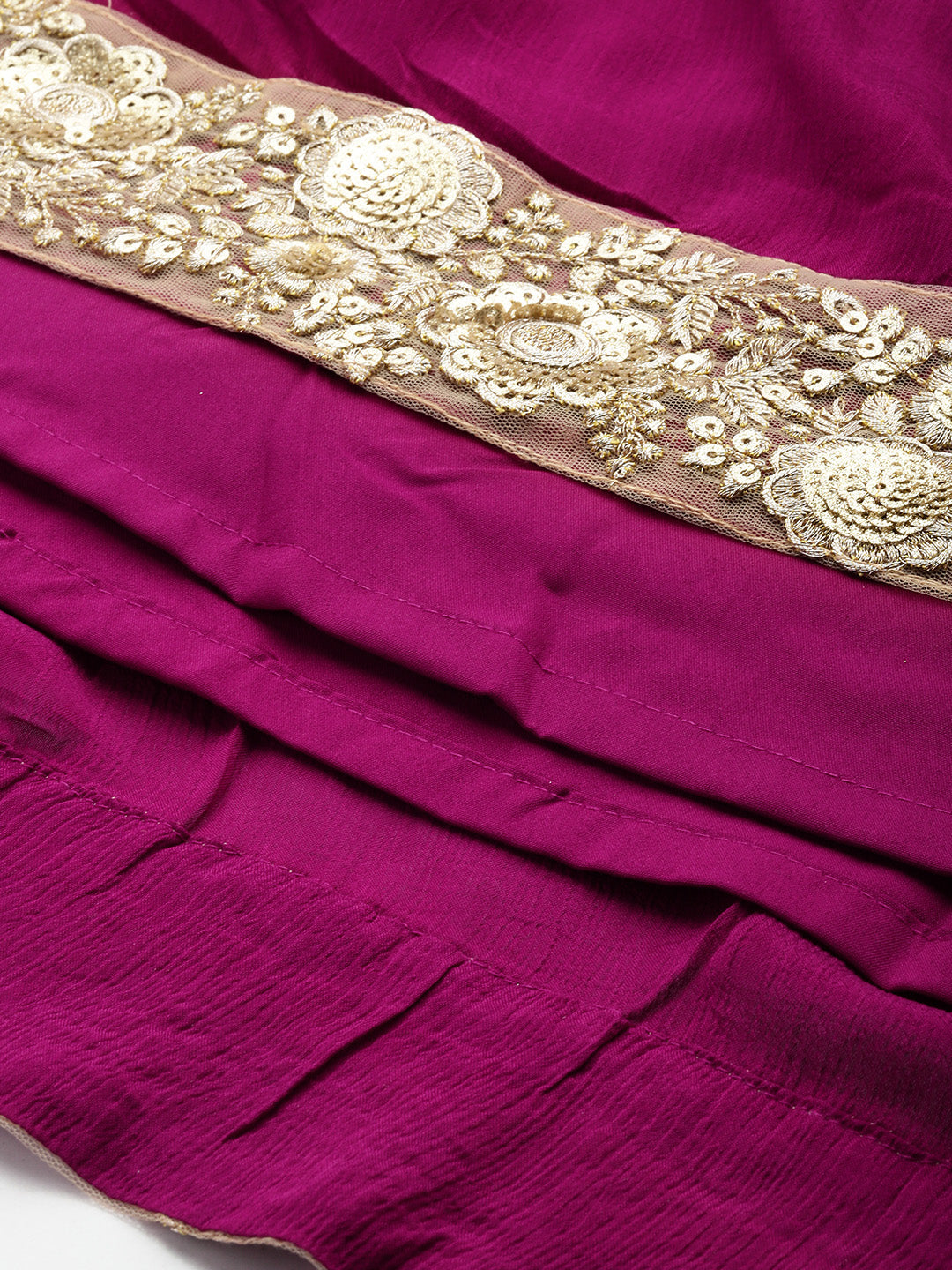 Bollywood Vogue Ready To Wear Purple Chinon Embroidered Lehenga Set - Detail View