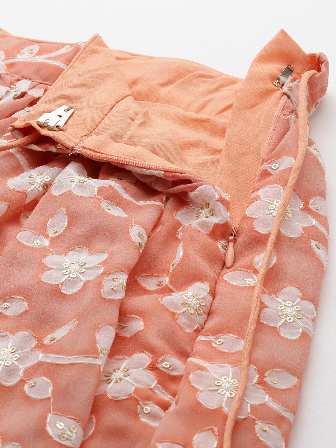 Bollywood Vogue Ready To Wear Peach Embroidered Georgette Lehenga Set - Detail View