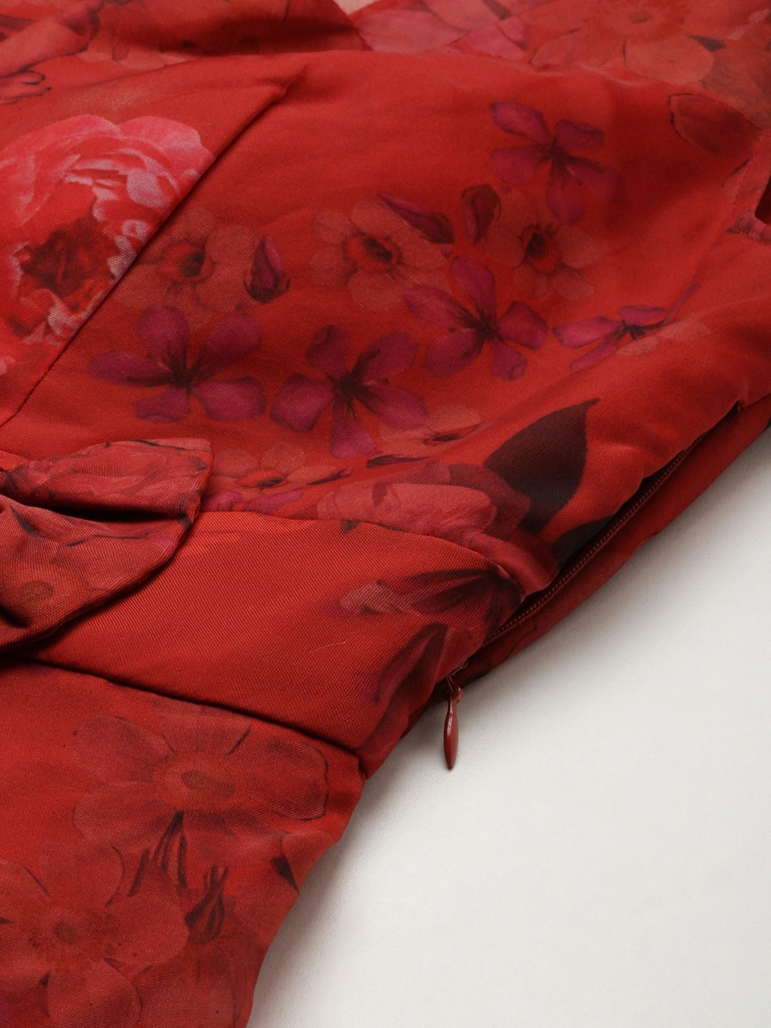 Bollywood Vogue Ready To Wear Red Organza Digital Printed Dress - Detail View