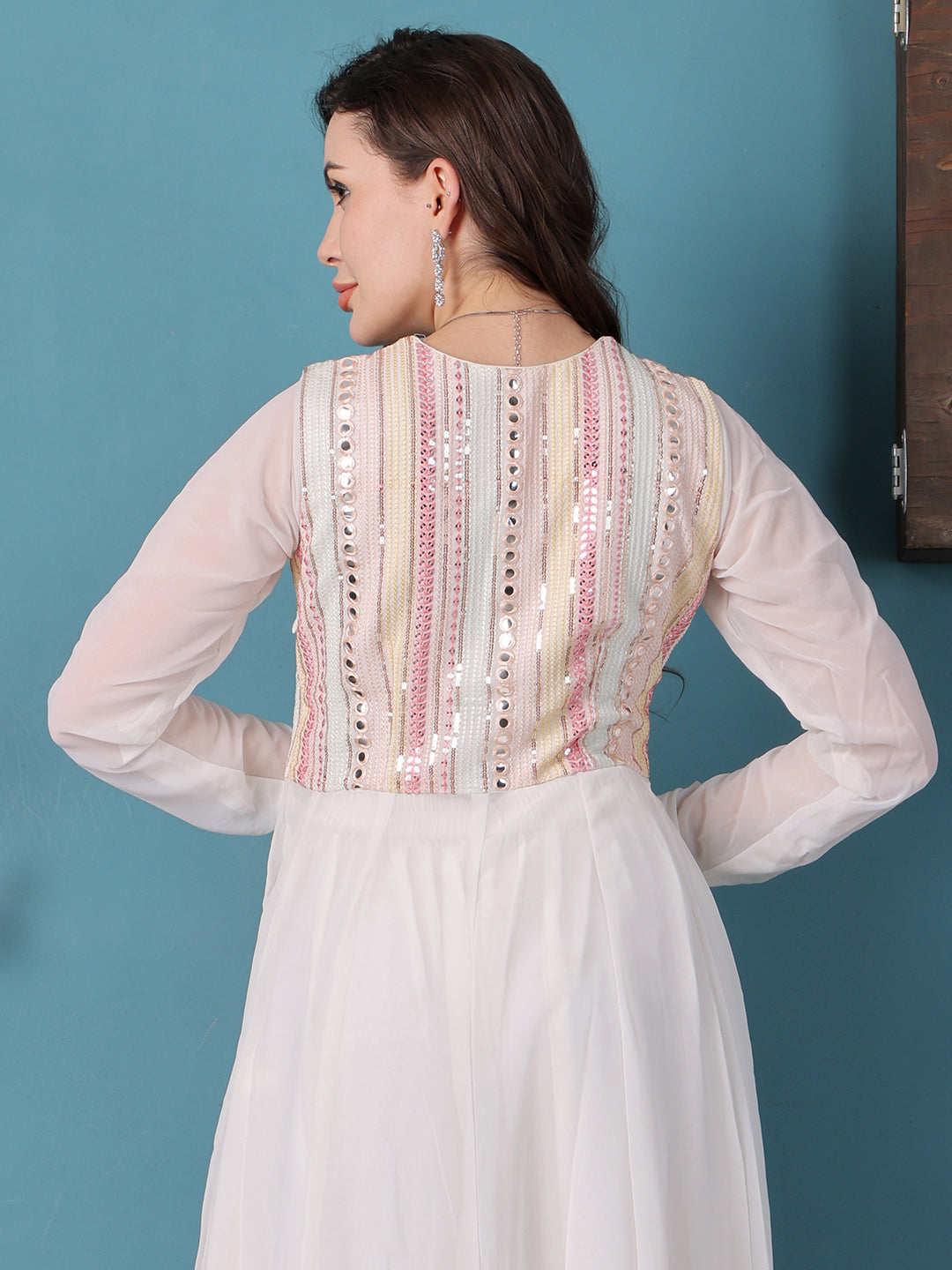 Bollywood Vogue Ready To Wear Off White Georgette Embroidered Anrakali Suit - Additional View 1