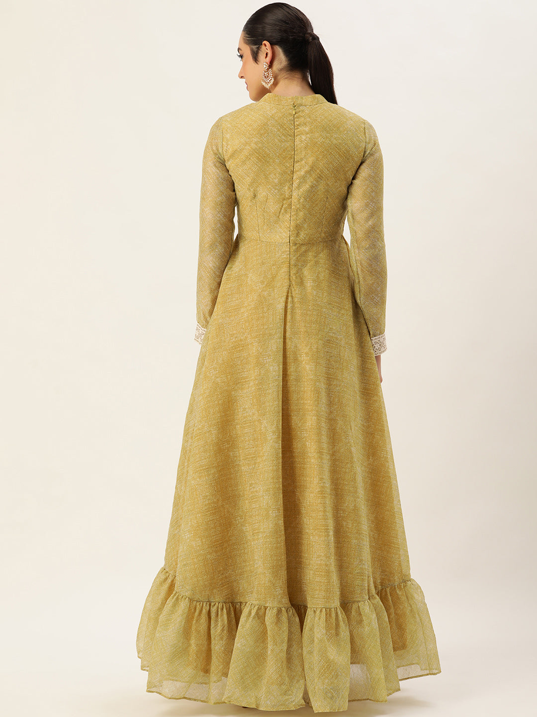 Bollywood Vogue Ready To Wear Green Cotton Silk Gown - Look Shot