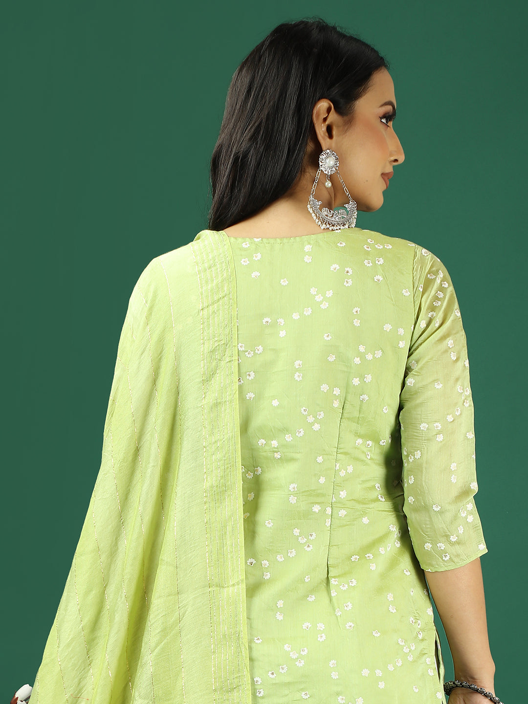 Bollywood Vogue Ready To Wear Light Green Cotton Foil Printed Straight Pant Suit - Look Shot