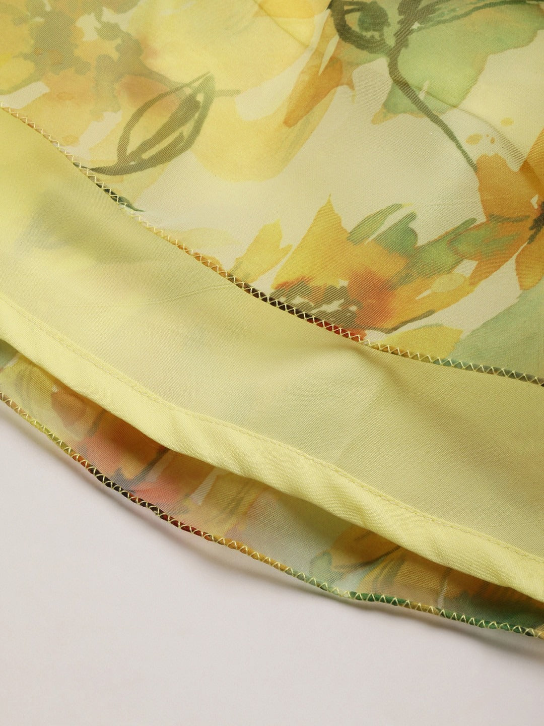 Bollywood Vogue Ready To Wear Yellow Printed organza Maxi Dress - Side View