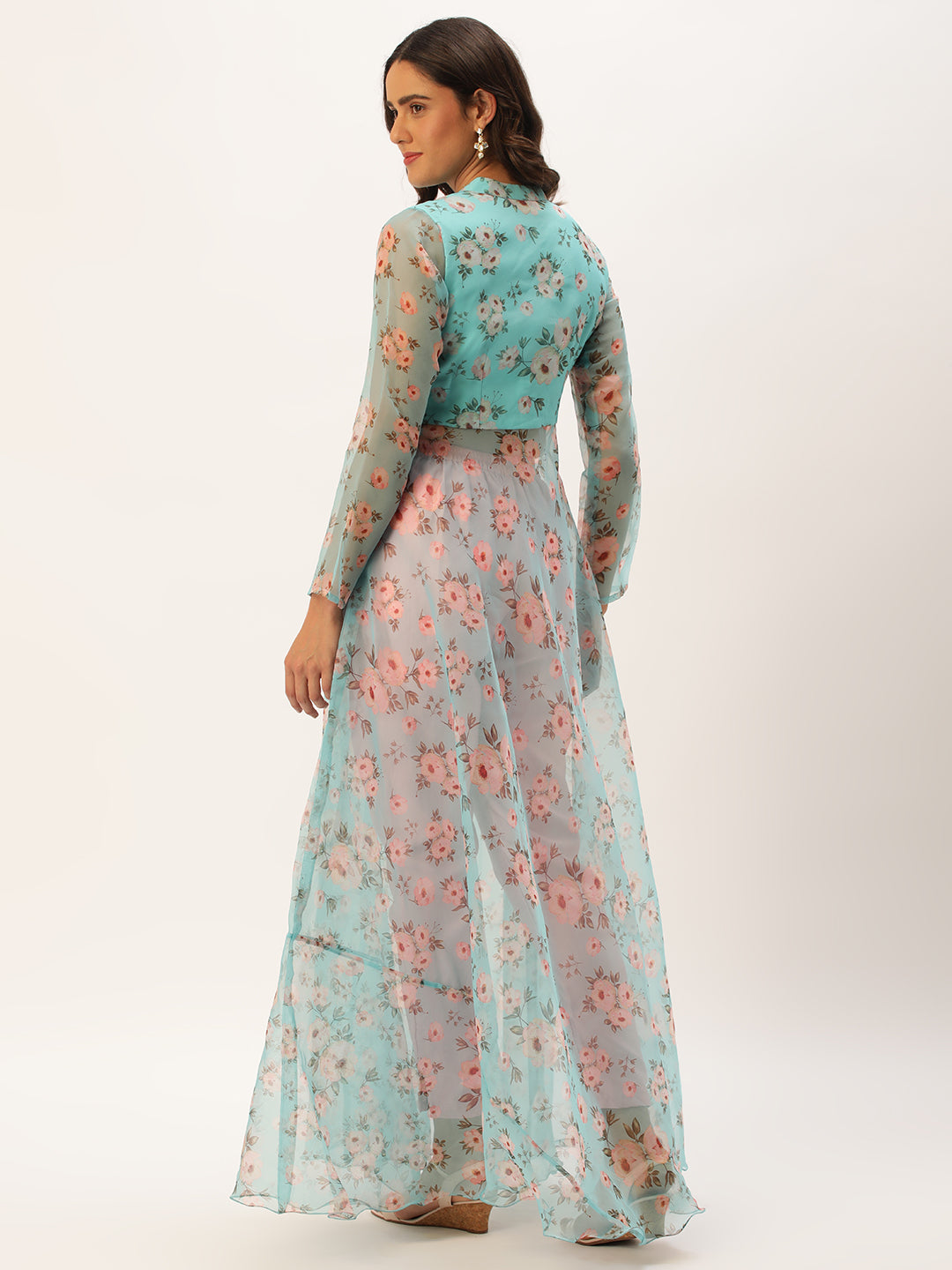 Bollywood Vogue Ready To Wear Blue Digital Printed Kurta Set With Straight Pant - Side View