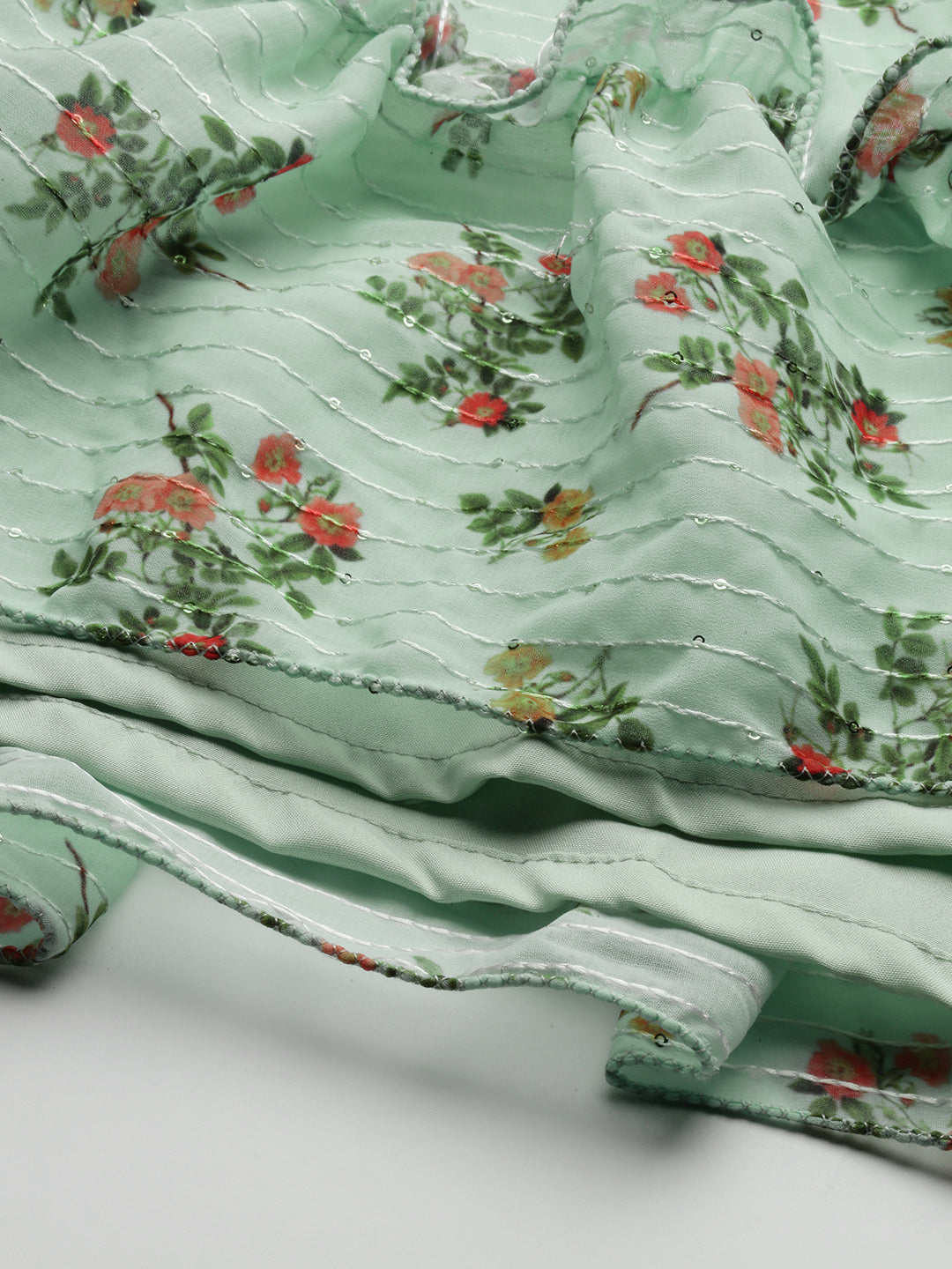 Bollywood Vogue Ready To Wear Mint Green Georgette Digital Printed Dress - Back View