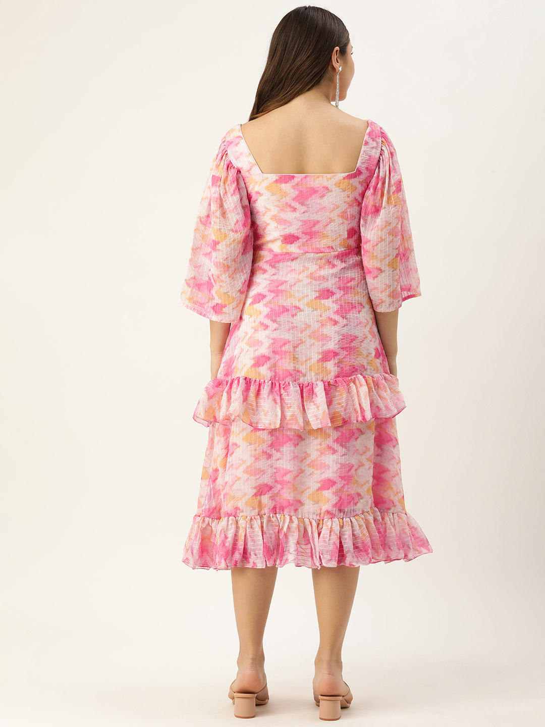 Bollywood Vogue Ready To Wear Multicolored Georgette Printed Dress - Back View