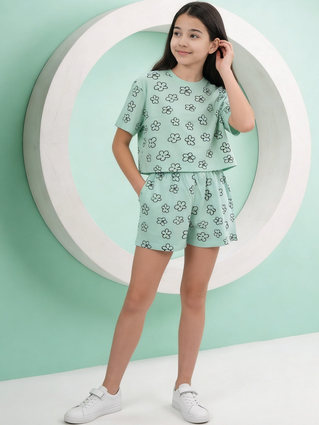 Lil Tomatoes Girls Cotton Night Suits - Light Green