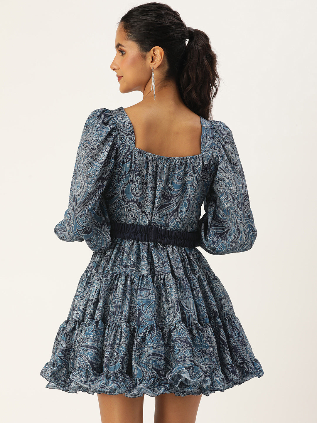 Bollywood Vogue Ready To Wear Multicolored Printed Chinon Dress - Back View