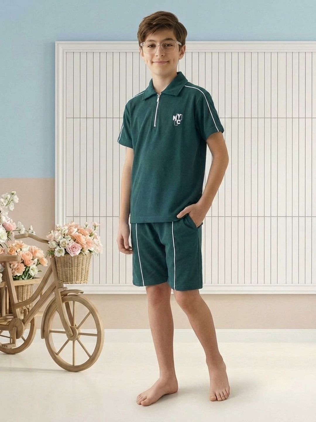 Lil Tomatoes Boys Cotton Night Suits - Bottle Green