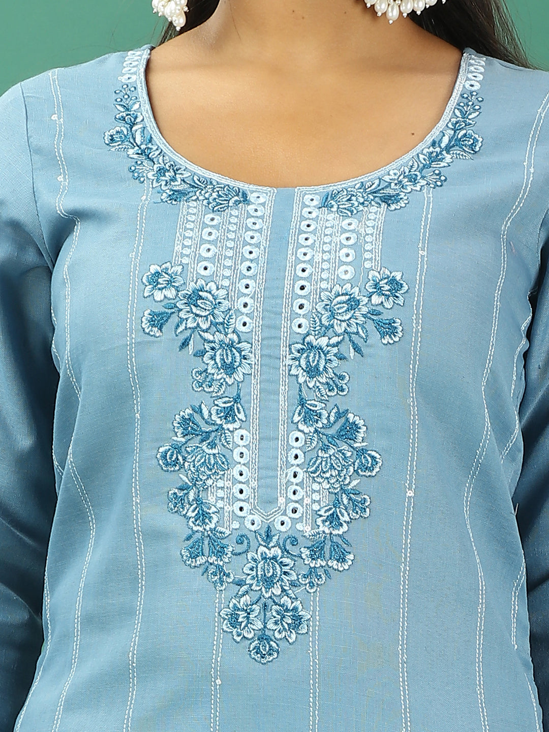 Bollywood Vogue Ready To Wear Blue Rayon Embroidered Straight Pant Suit - Additional View 1