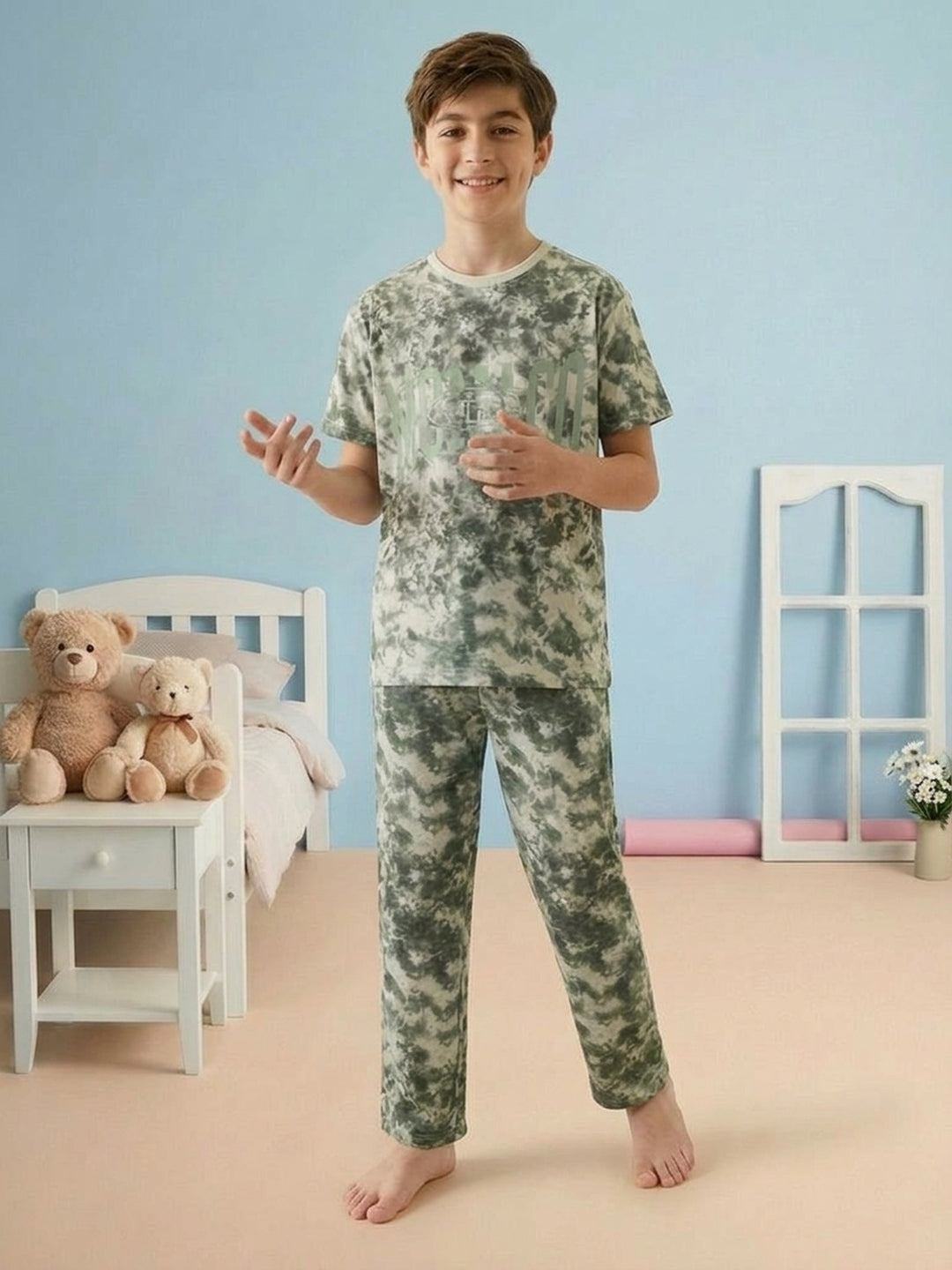 Lil Tomatoes Boys Cotton Night Suits - Oil Green
