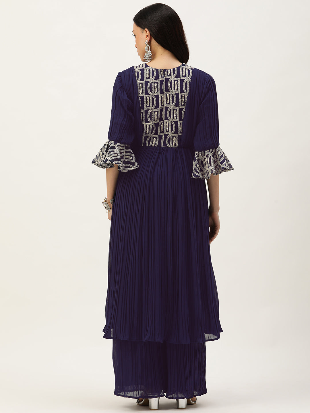 Bollywood Vogue Ready To Wear Navy Blue Embroidered Kurta sets - Side View