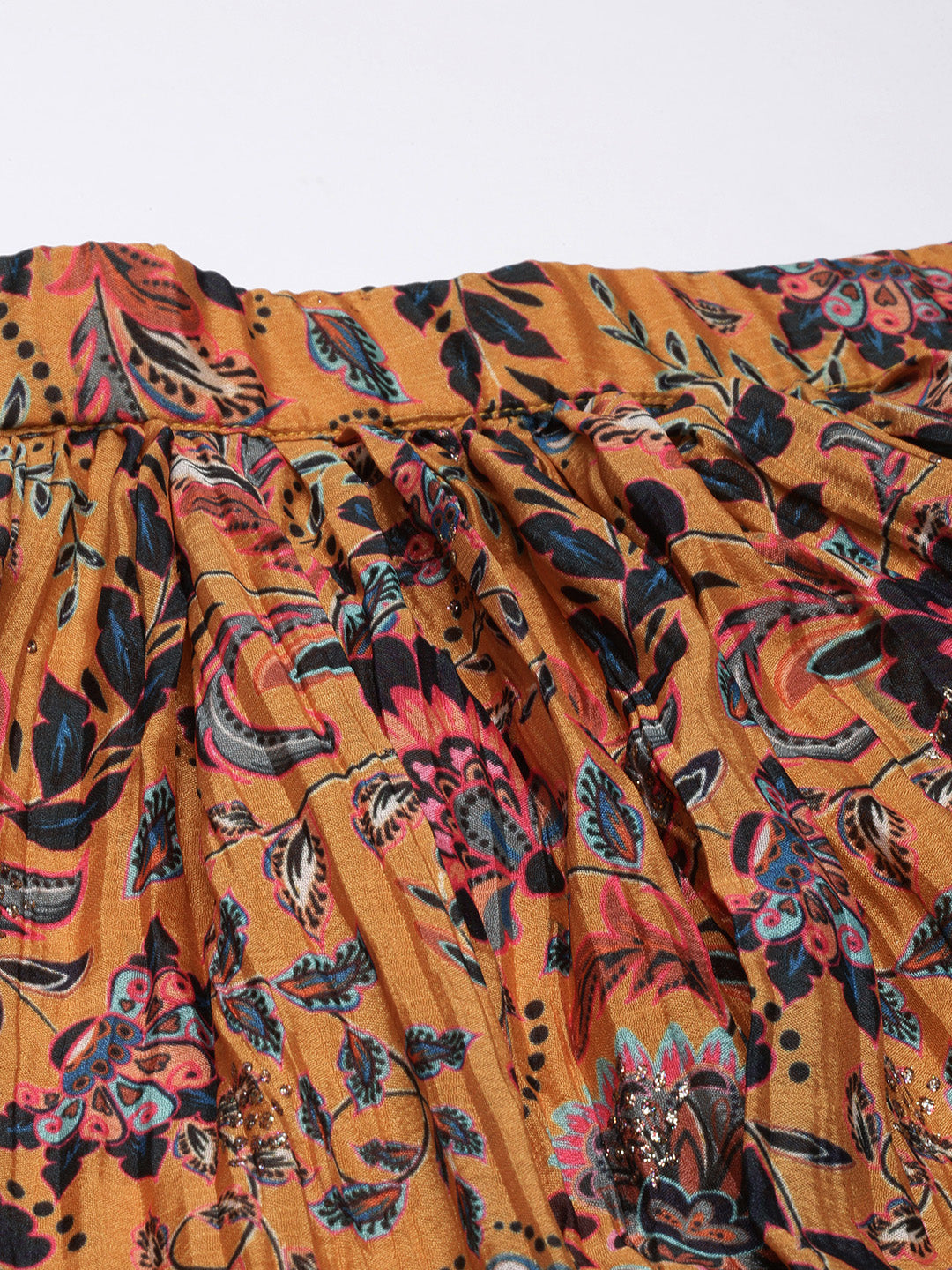 Bollywood Vogue Ready To Wear Yellow chinon Foil Printed Skirt Set - Additional View 1
