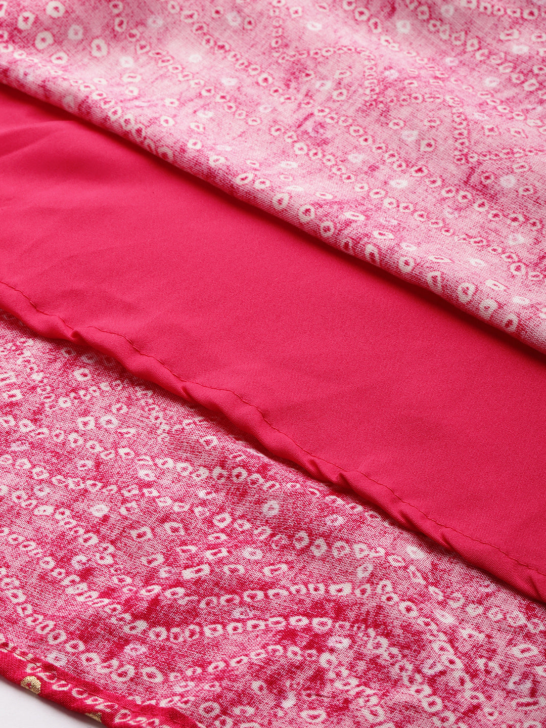 Bollywood Vogue Ready To Wear Pink Bandhani Printed Rayon Dress - Detail View