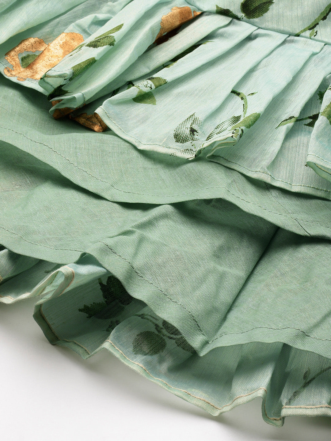 Bollywood Vogue Ready To Wear Green Art Silk Foli Print Co Ords Sets - Back View