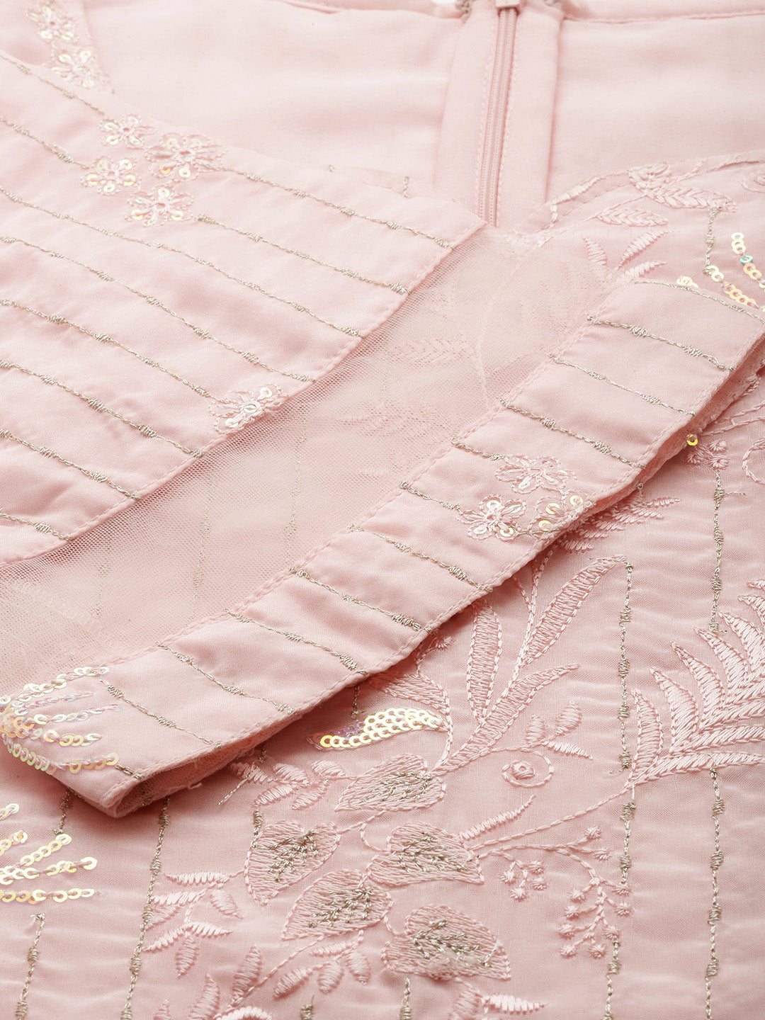 Bollywood Vogue Ready To Wear Pink Georgette Embroidered Wide Leg Pant Suit - Additional View 1