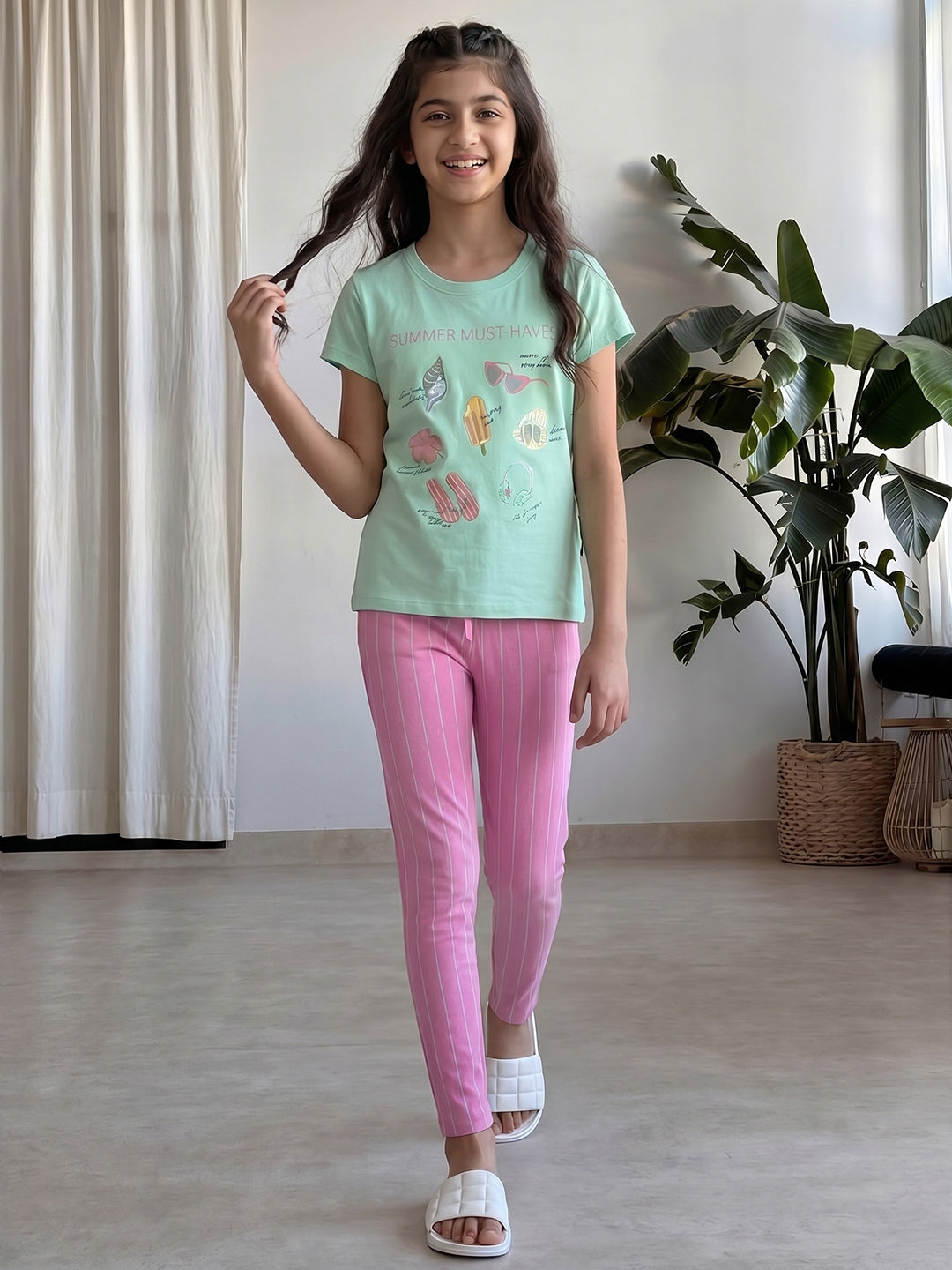 Lil Tomatoes Girls Cotton Night Suits - Light Green