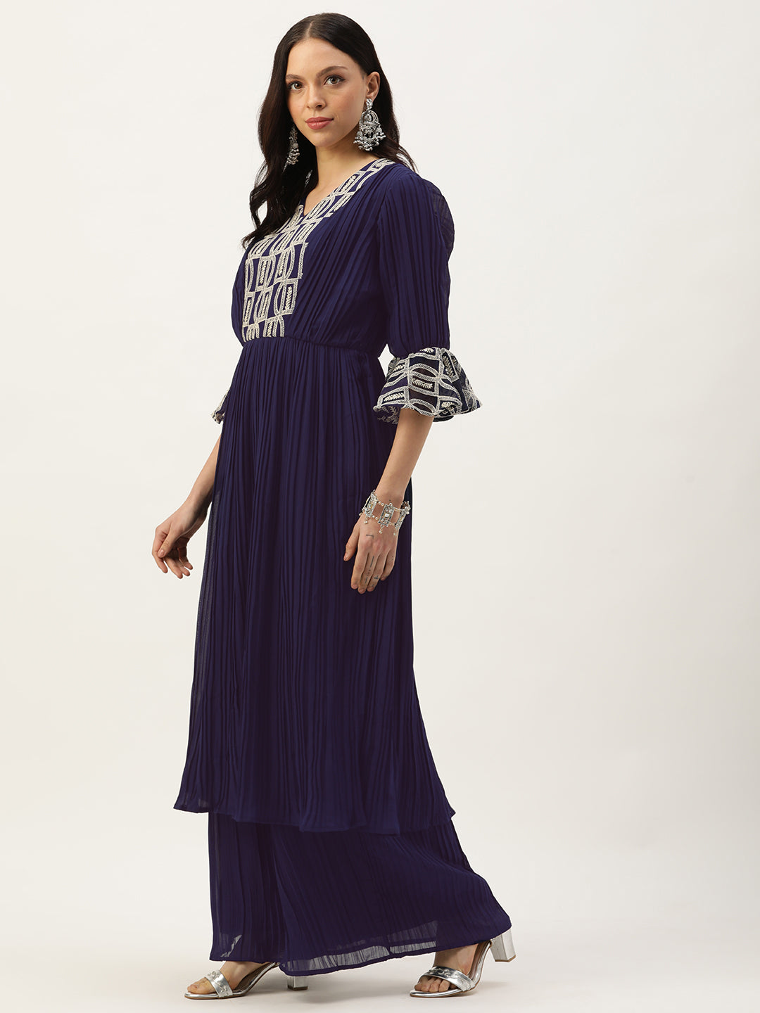 Bollywood Vogue Ready To Wear Navy Blue Embroidered Kurta sets - Detail View