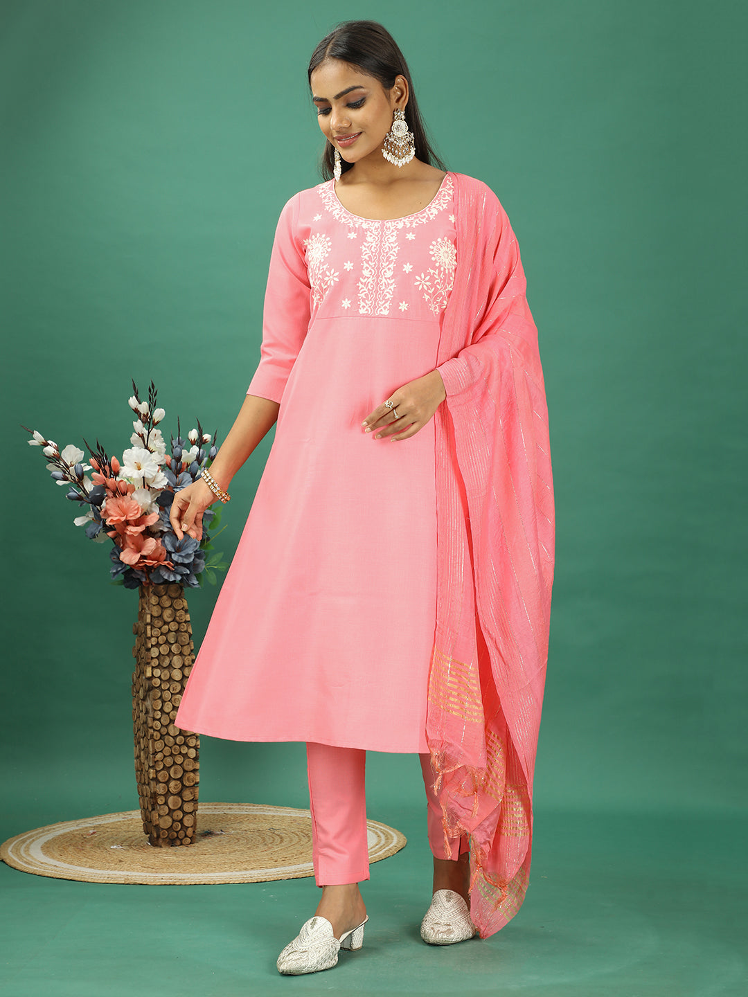 Bollywood Vogue Ready To Wear Pink Rayon Embroidered Narrow Straight Pant Suit - Additional View 2