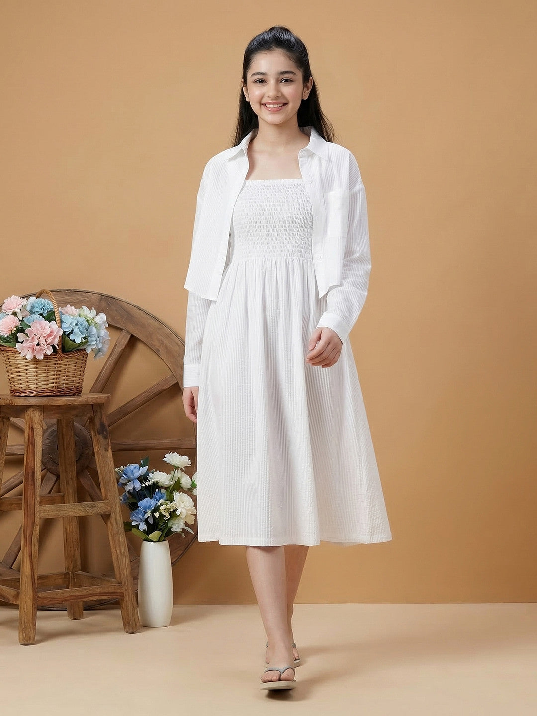 Lil Tomatoes Girls Cotton Dress - White