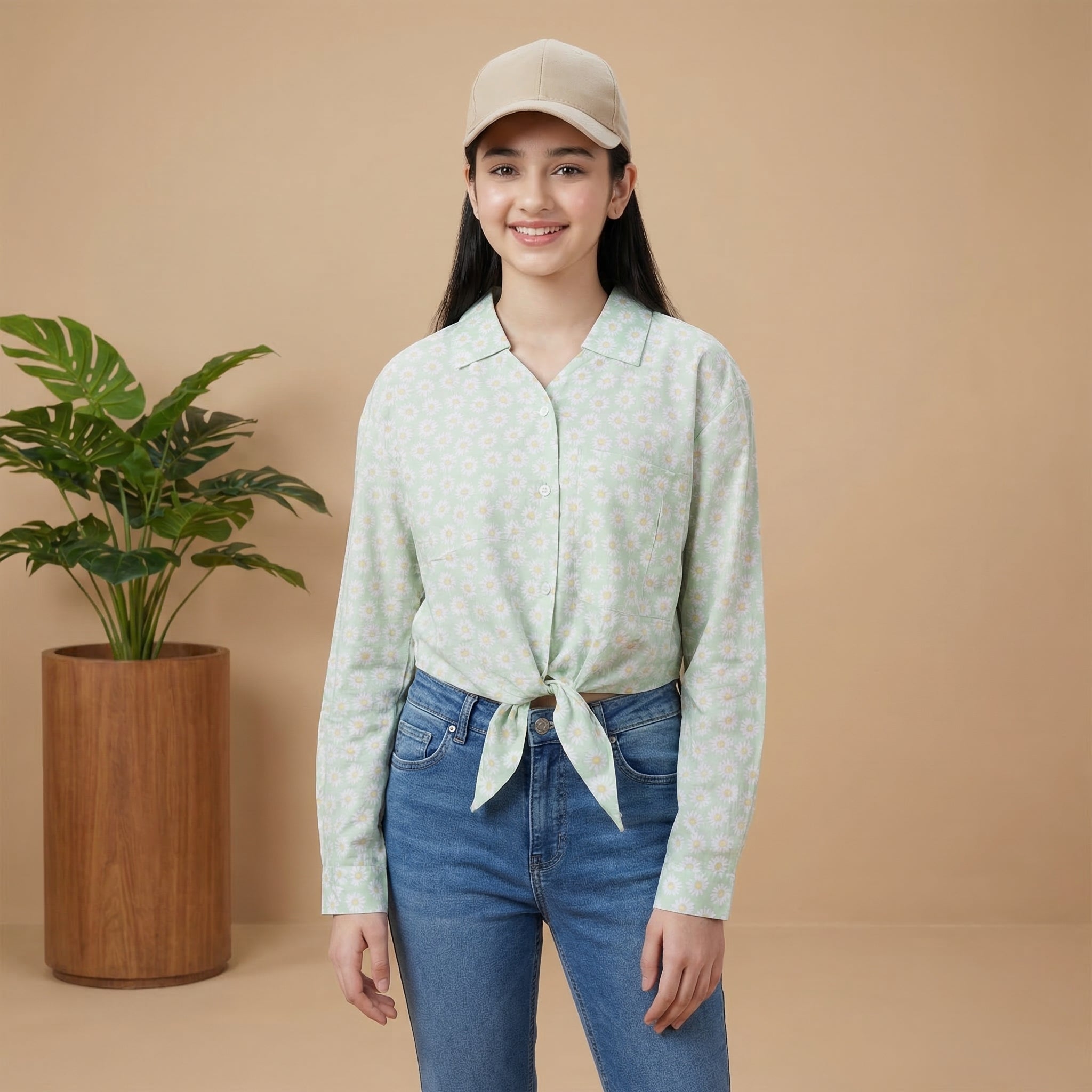 Lil Tomatoes Girls Cotton Shirt - Green