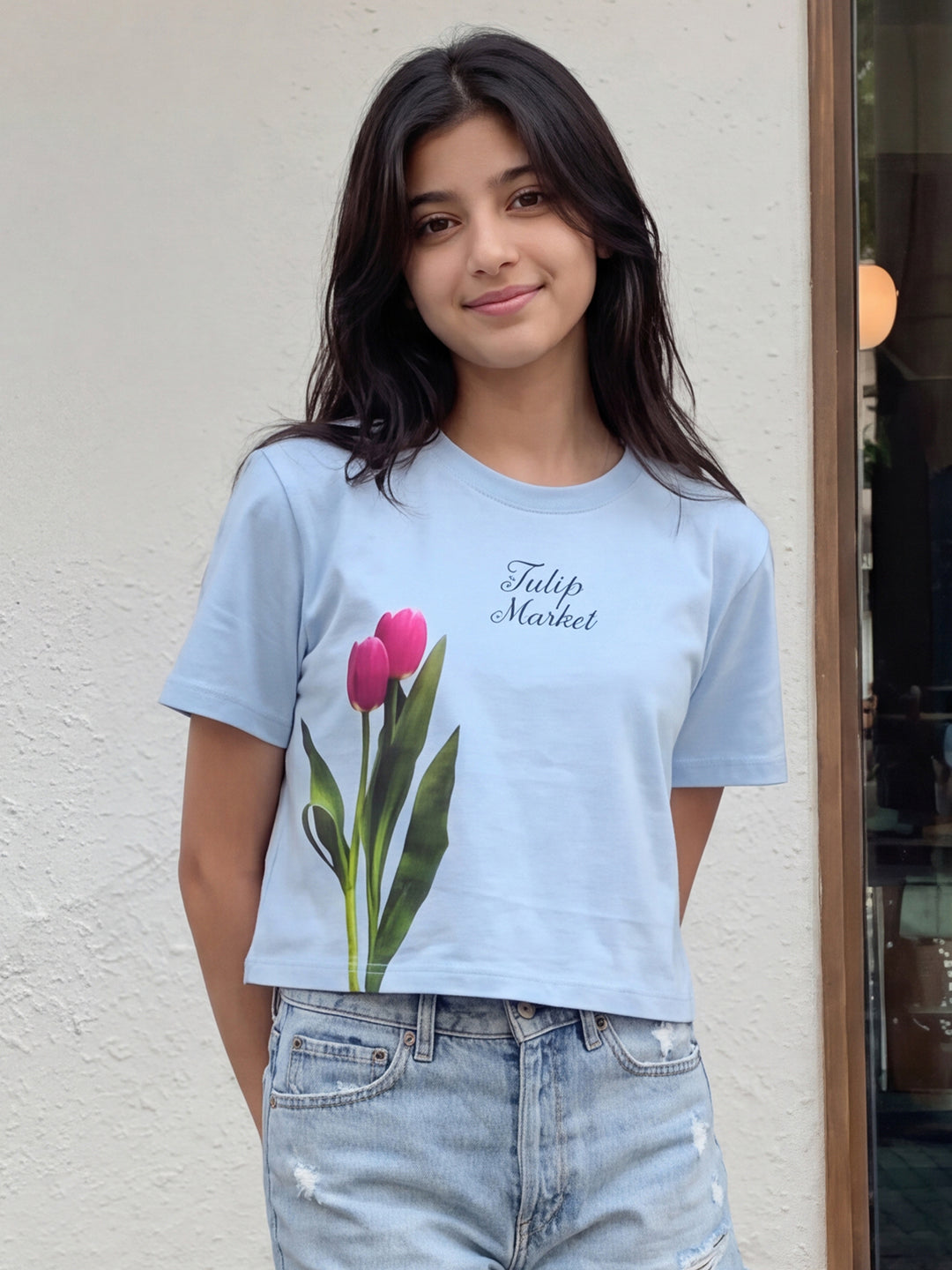 Lil Tomatoes Girls Cotton Crop Top - Powder Blue