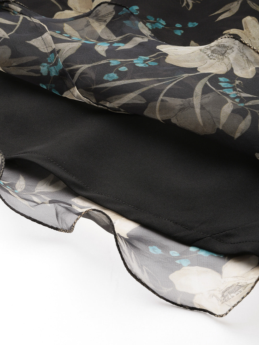 Bollywood Vogue Ready To Wear Black Digital Printed Organza Gown - Look Shot