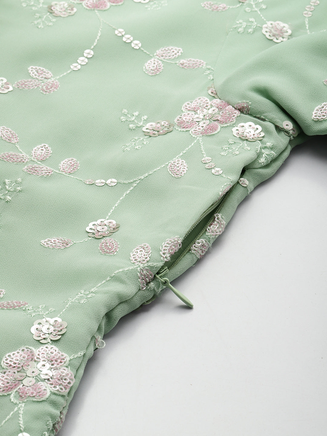 Bollywood Vogue Ready To Wear Green Embroidered Georgette N Pink Palazzo Suit - Look Shot