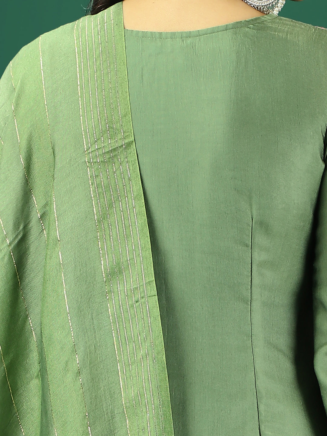 Bollywood Vogue Ready To Wear Green Art Silk Embroidered Straight Pant Suit - Additional View 2