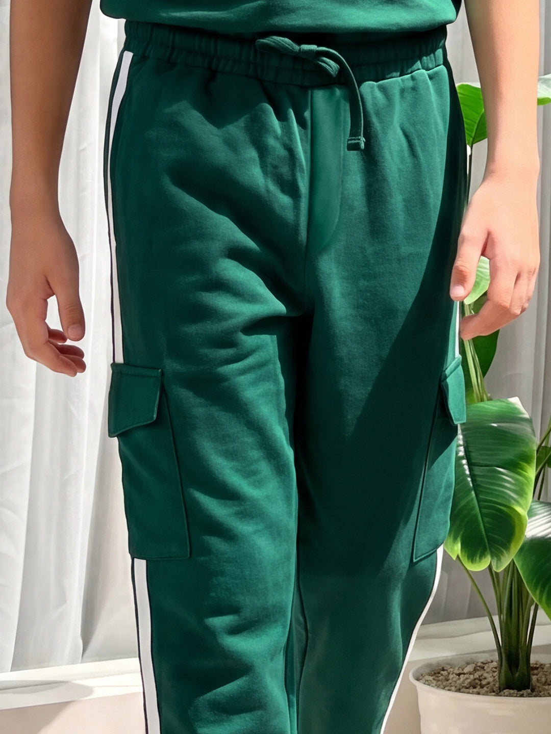 Lil Tomatoes Boys Cotton Looper Cargo Trackpant - Bottle Green